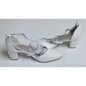 Women’s White Leather Artisan Handmade Wedding Shoes Size 38 Imported NWOB